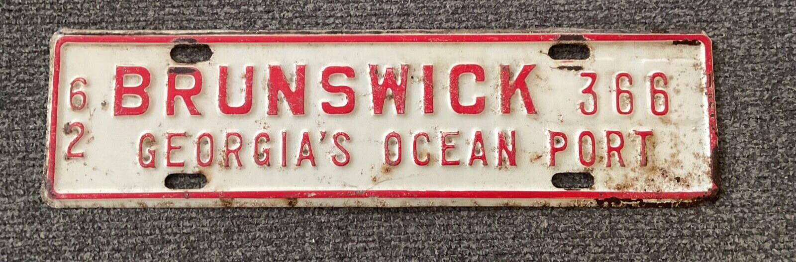 RARE 1962 BRUNSWICK GEORGIA OCEAN PORT License Plate TOPPER ORIGINAL PAINT RARE 1962 BRUNSWICK GEORGIA OCEAN PORT License Plate TOPPER ORIGINAL PAINT