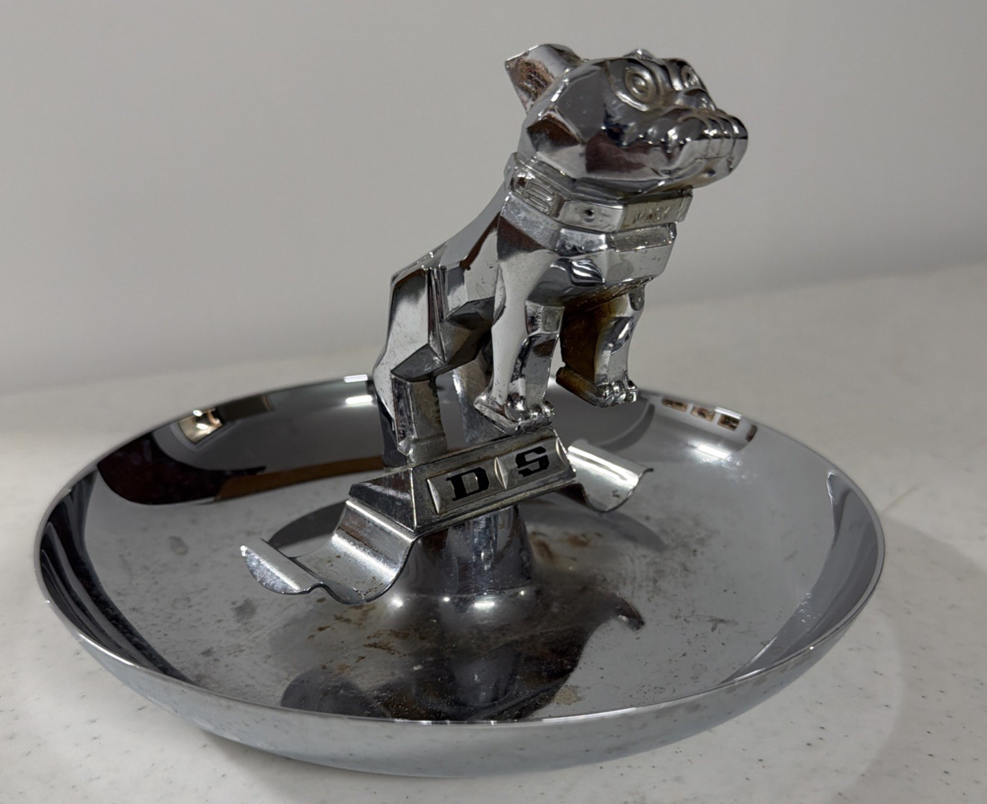 VTG Mack Truck Chrome Bulldog Hood Ornament Cigar Pipe Ashtray Patent #87931