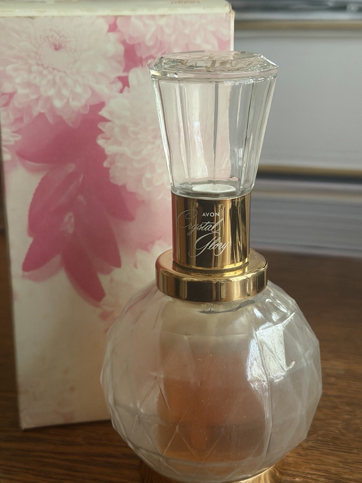 Vintage Avon Crystal Glory Glass Vanity Bottle With Original Box & Pkg Insert