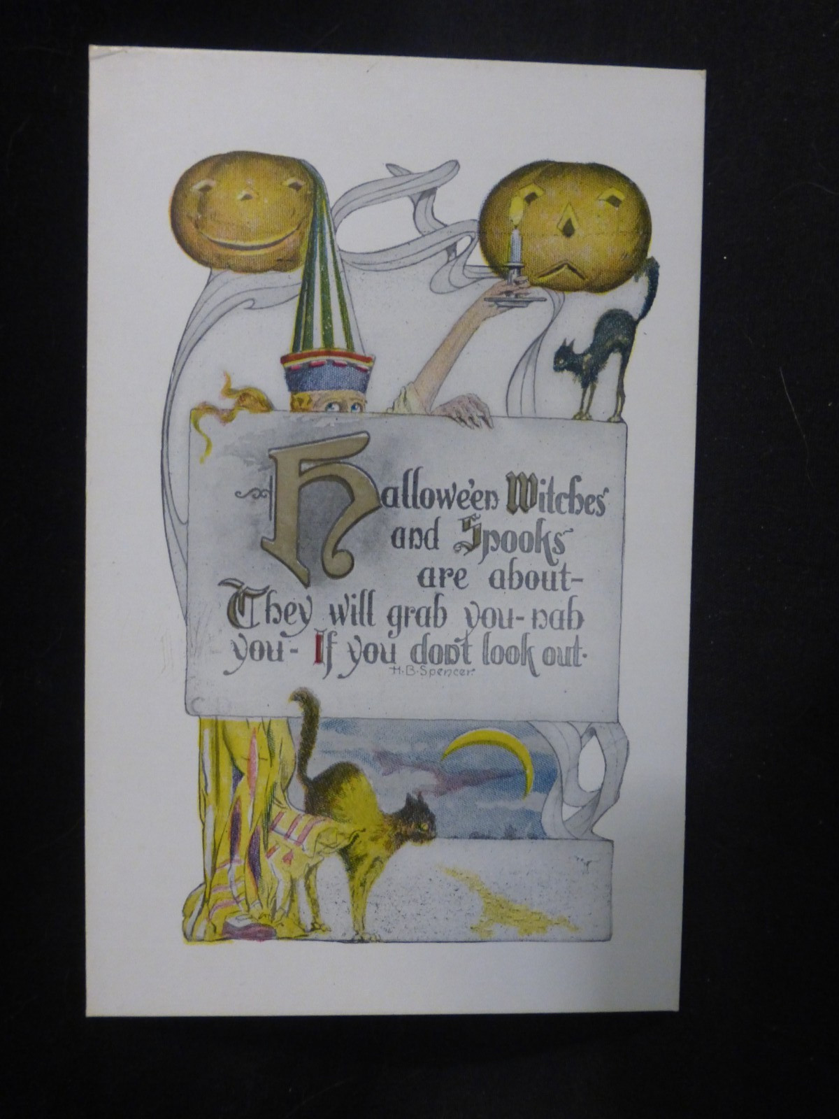Halloween Postcard-Castle Magician Warning You to Look Out-Spooks Will Nab You
