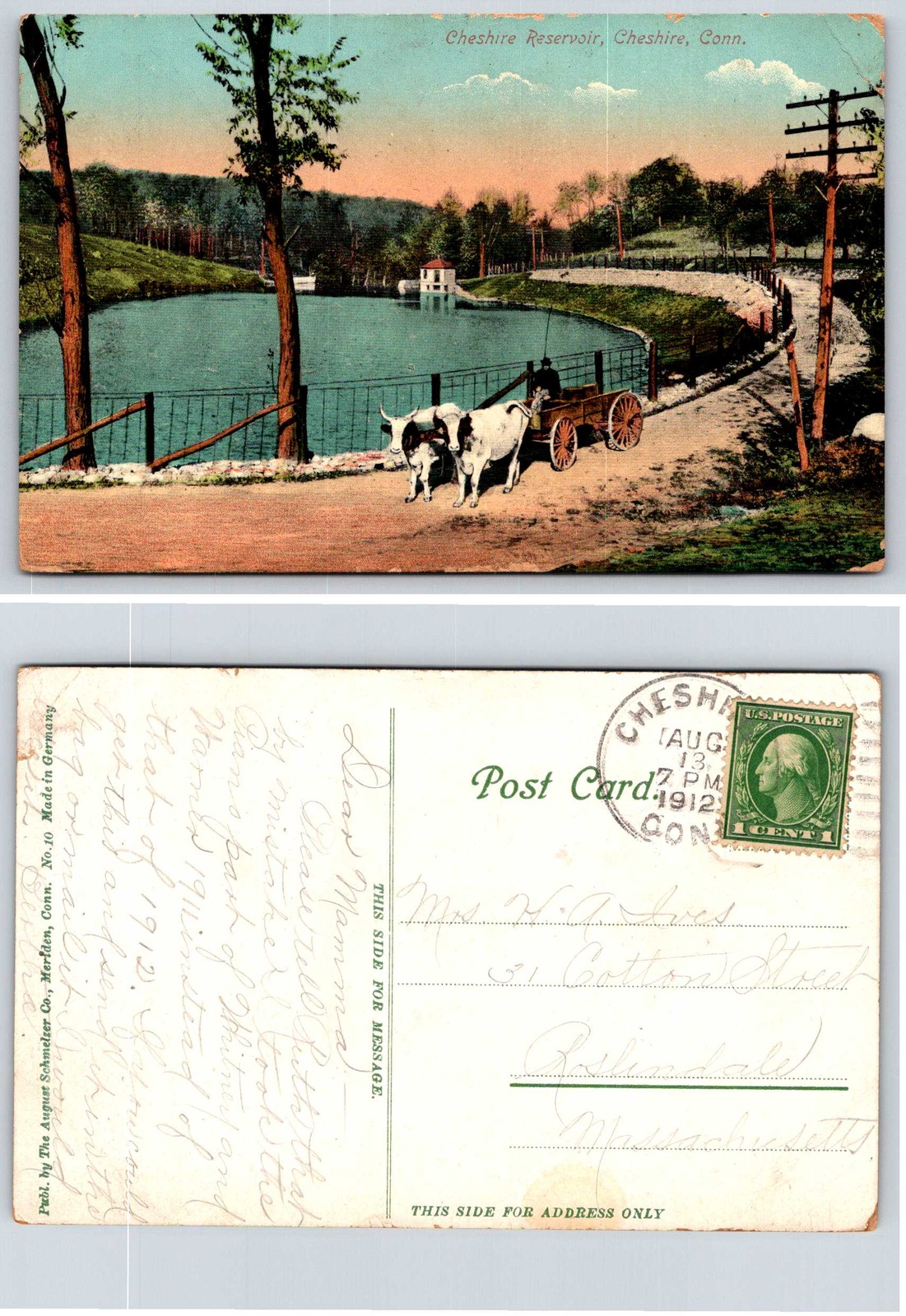 Cheshire Connecticut Cheshire Reservoir 1912 Postcard AW159