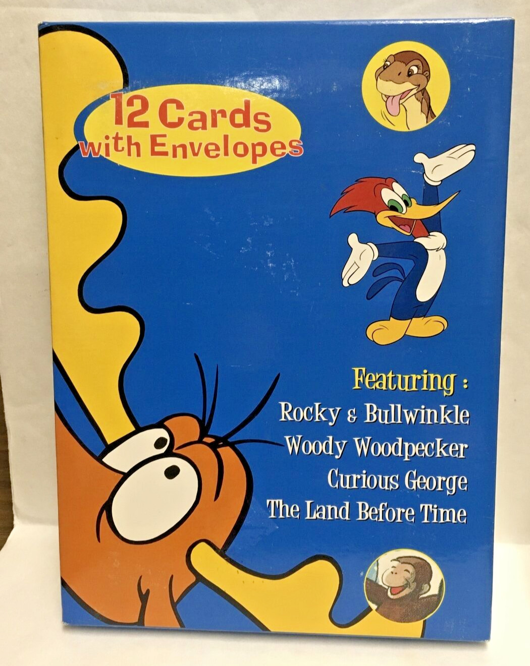 VTG 2000 Rocky Bullwinkle Woody Woodpecker Curious George Land Time 12 Cards/Env