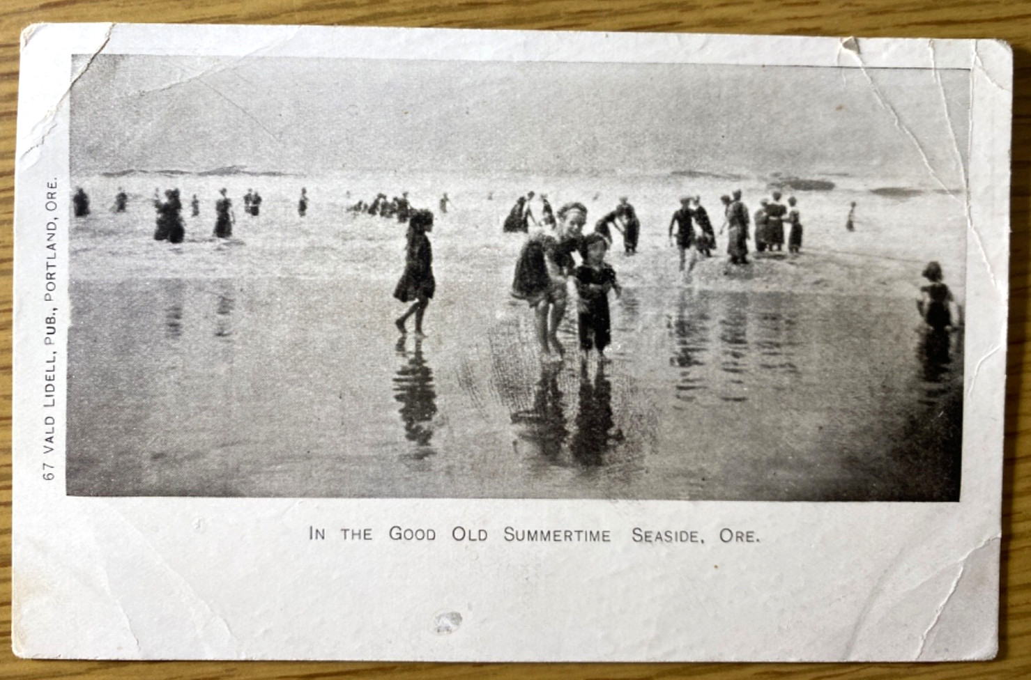 1910s SEASIDE, OREGON antique photo postcard FAMILIES BATHING ON THE BEACH