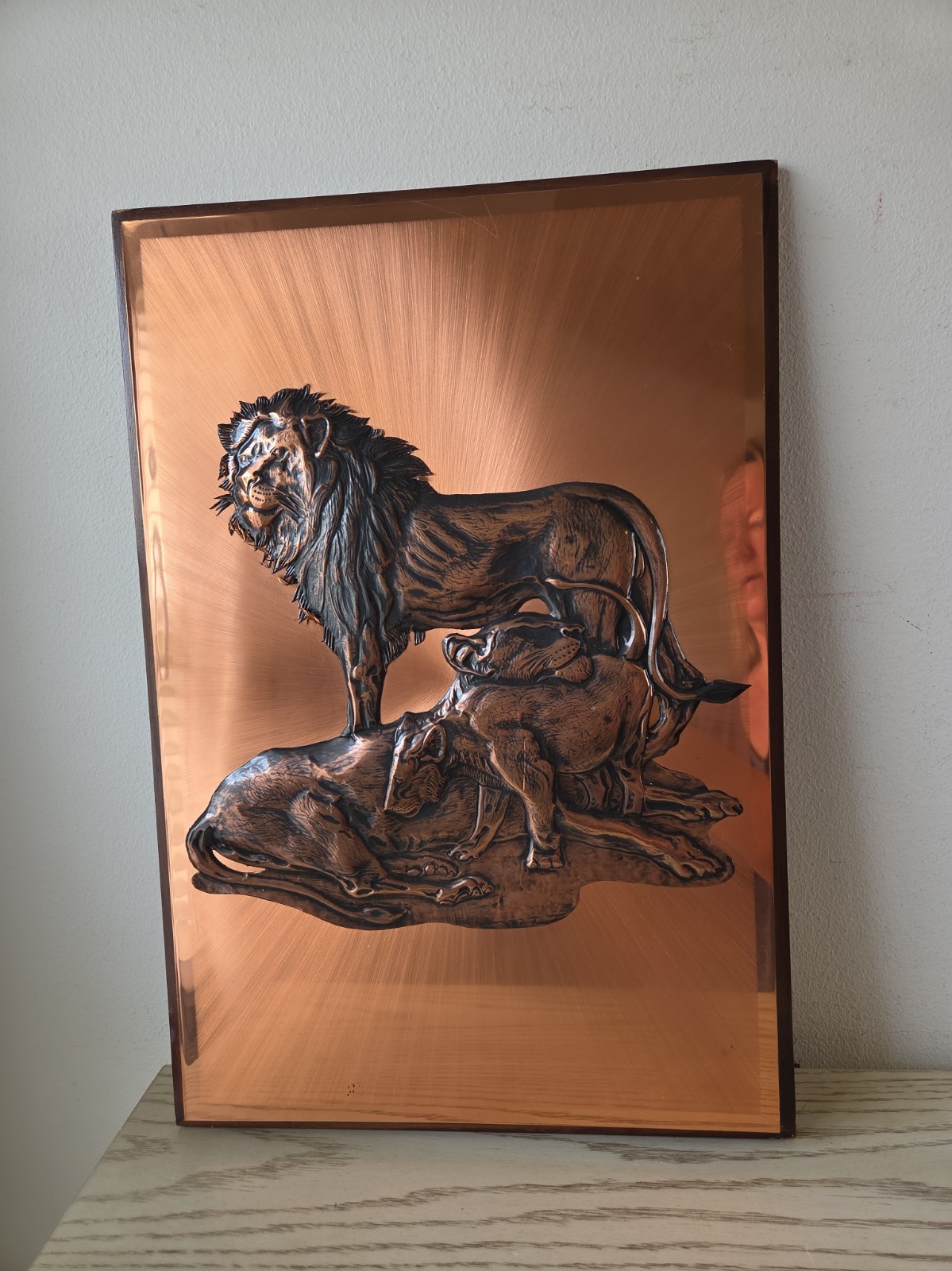Vintage Dennis Thomson 3D Copper Art Lions And Cub Safari Plaque Mid Century 