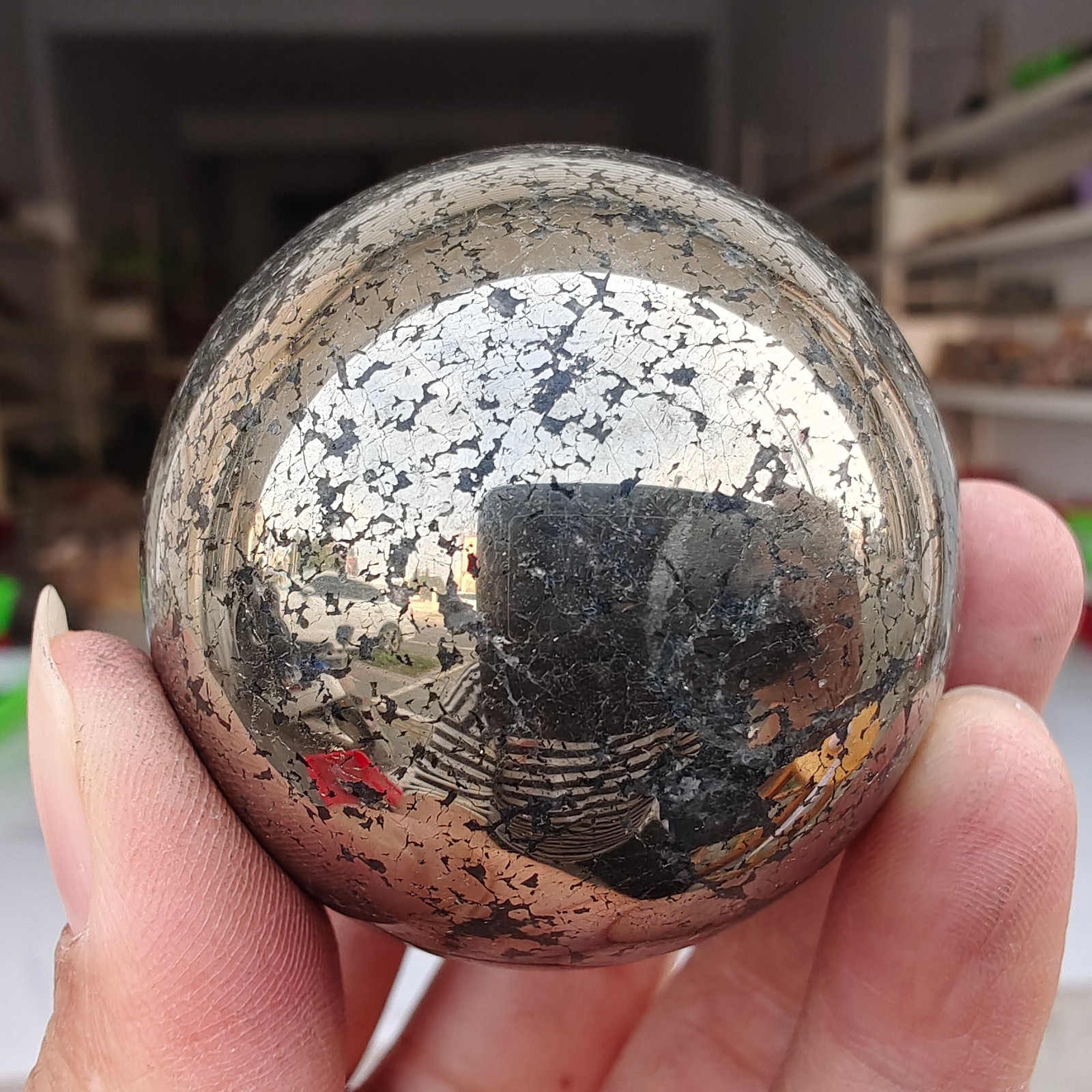 320g RARE Natural blue Volcanic Rock agate Sphere Quartz Crystal Ball Healing