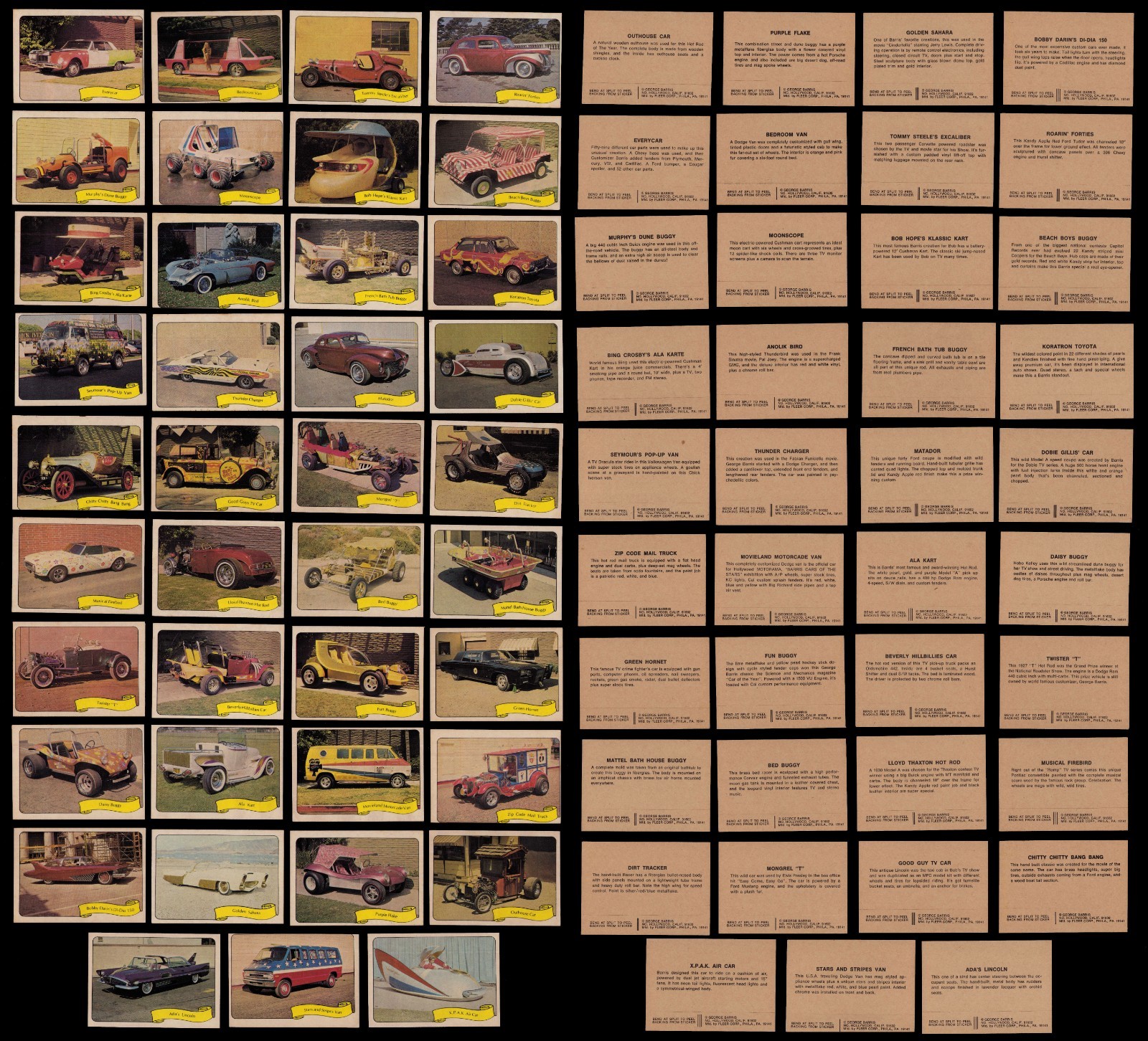 Original 1975 • BARRIS Fleer KUSTOM CARS Stickers (Series 2) Complete Set of 39