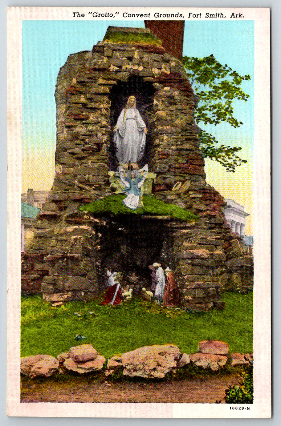 c1940s Grotto Convent Grounds Fort Smith Ark Linen Postcard