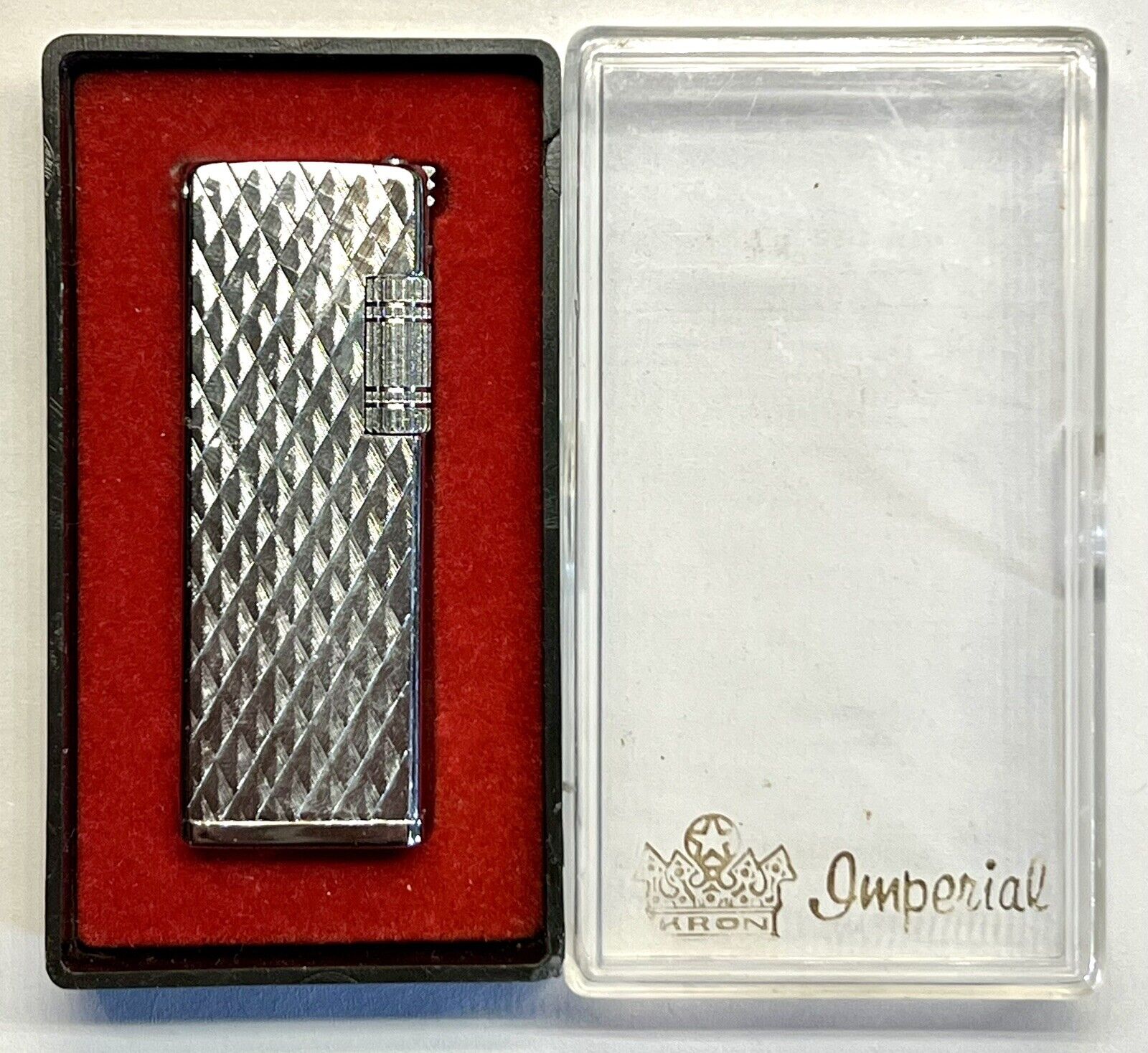 Vintage Imperial Butane Lighter KRON Made In KOREA Silver Color ORIGINAL Case