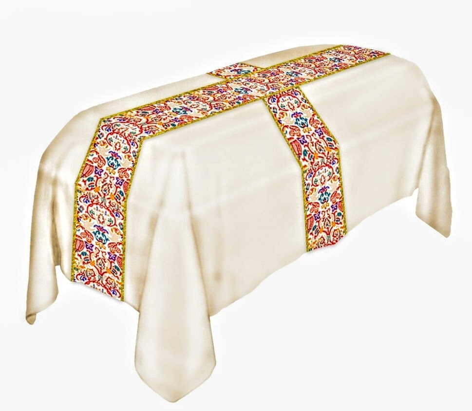 Cream Funeral Pall Satin-like Polyester with Coronation Orphrey 7' x 10' Unlined