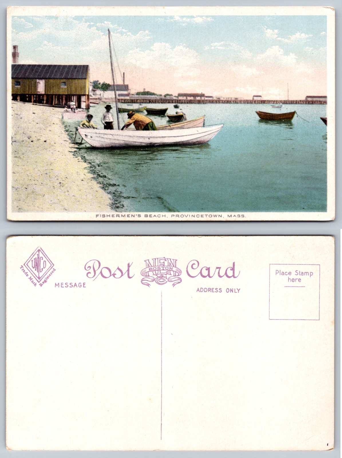 Fishermens Beach Provincetown Mass Rowboat Harbor Postcard