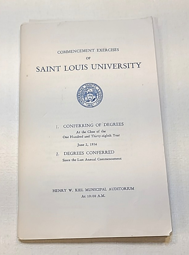 Saint Louis University Commencement Graduation Ceremony Program – June 2, 1956
