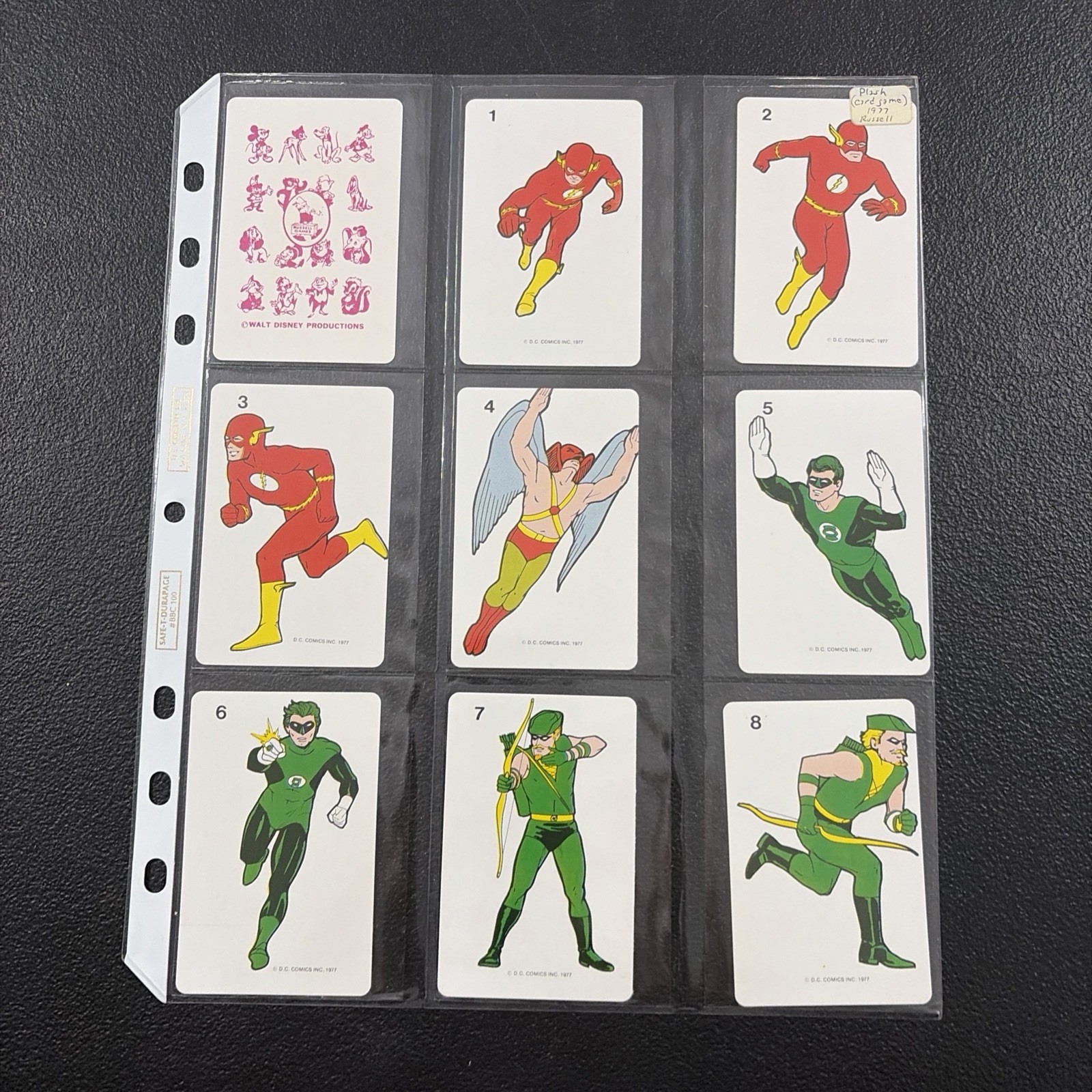 1977 The FLASH Game cards (1 - 10) Russell Russell's Super Hero Color-A-Deck