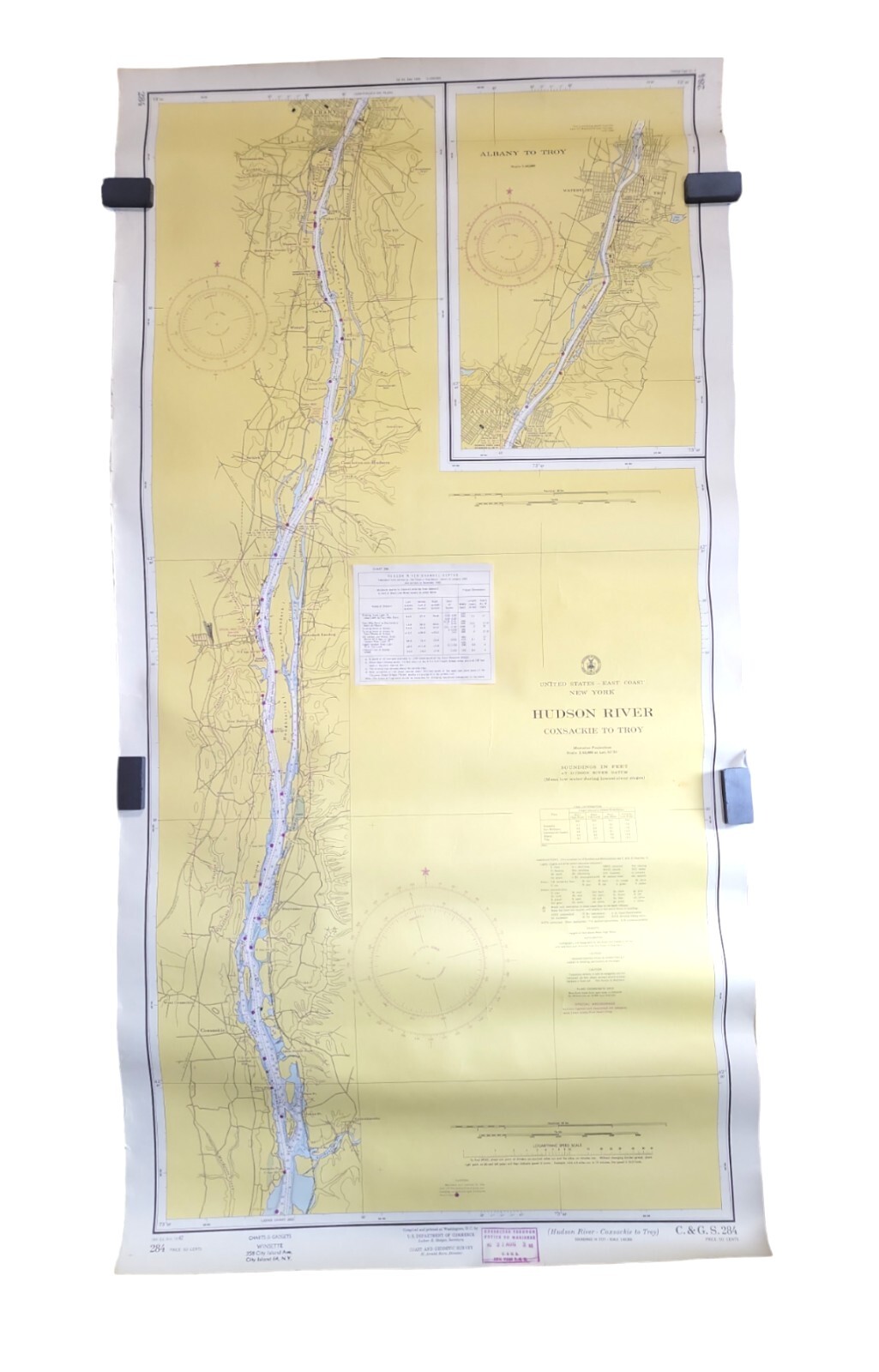 Vtg 1963 Nautical Map Hudson River Coxsackie to Troy NY 1:40000 Scale