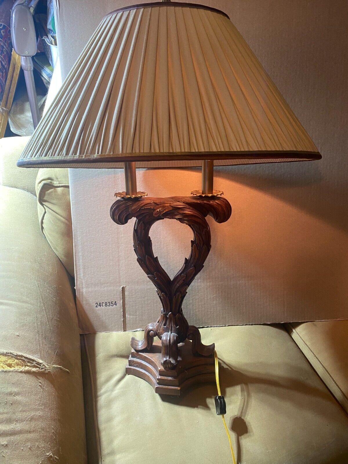 Theodore Alexander Table Lamp With Wood Base And Featuring Shade Within A Shade