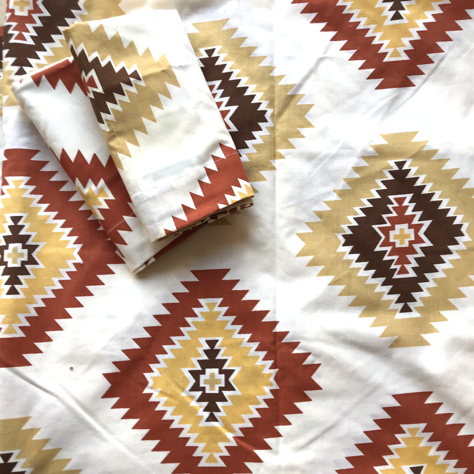 Vtg BIBB KING Flat Bed Sheet & 2 King pillowcases Tonto Apache Tribe USA Fabric