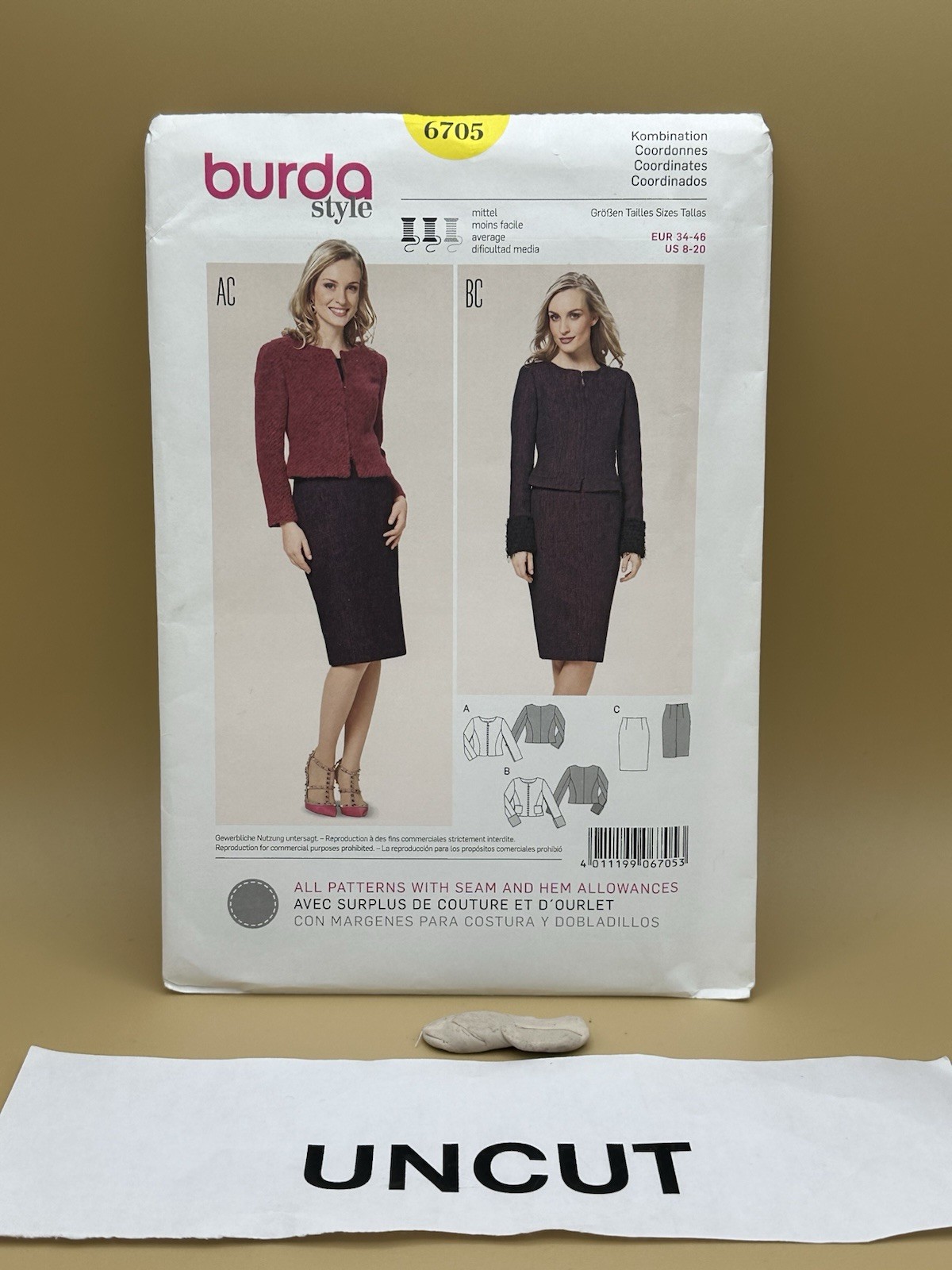 BURDA Style Sewing Pattern 6705 Skirt Jacket Suit Sz 8-20 Uncut FF