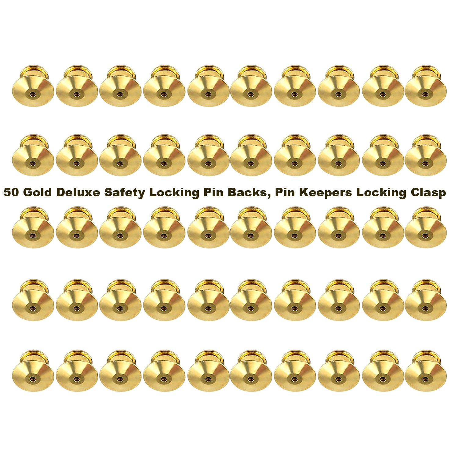 50 Gold Deluxe Safety Locking Pin Backs, Pin Keepers Locking Clasps Scouts Unifo