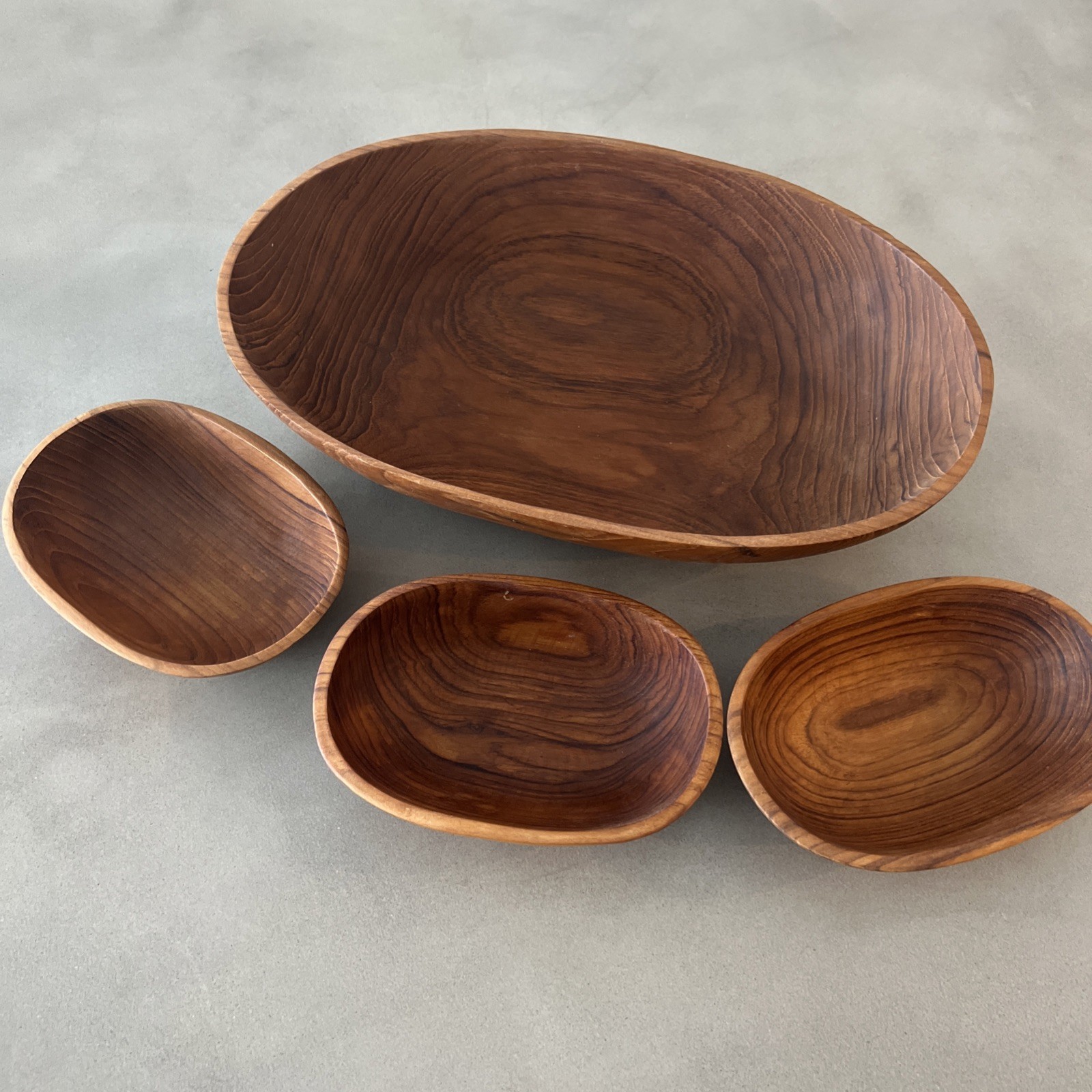 GOODWOOD Genuine Teak Wood 4 Pc. Salad Set 1 Large Bowl 3 Small Bowls Vintage