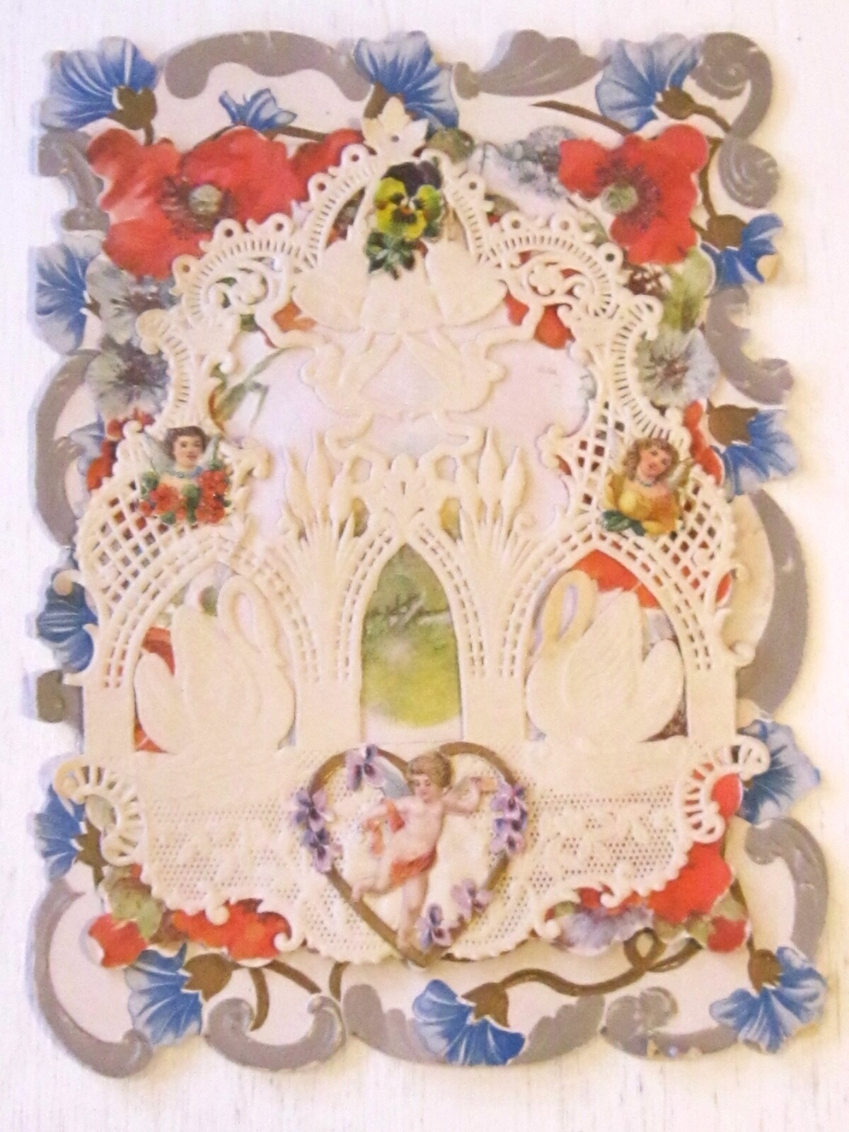 ANTIQUE 1800\'S VICTORIAN PAPER EARLY WEDDING CARD LEFT EDGE FOLD & SWEET MESSAGE