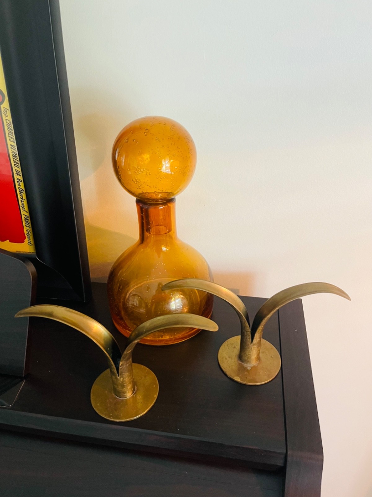(2) MCM Vintage Brass Candlestick Holder Lily Ystad Metal By Ivar Alenius Bjork
