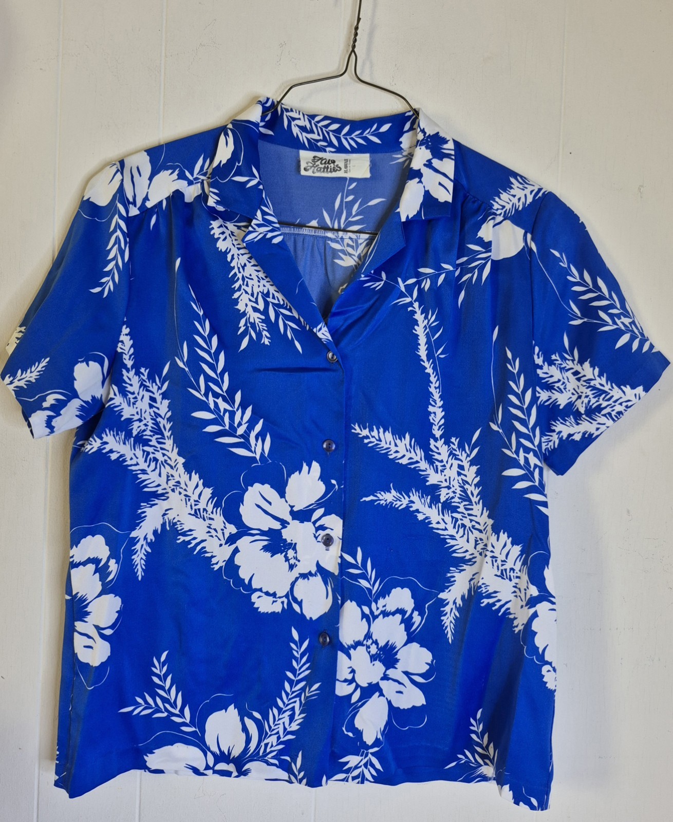Vintage Hilo Hattie's Blue Floral Short Sleeve Hawaiian Shirt Women's Size L