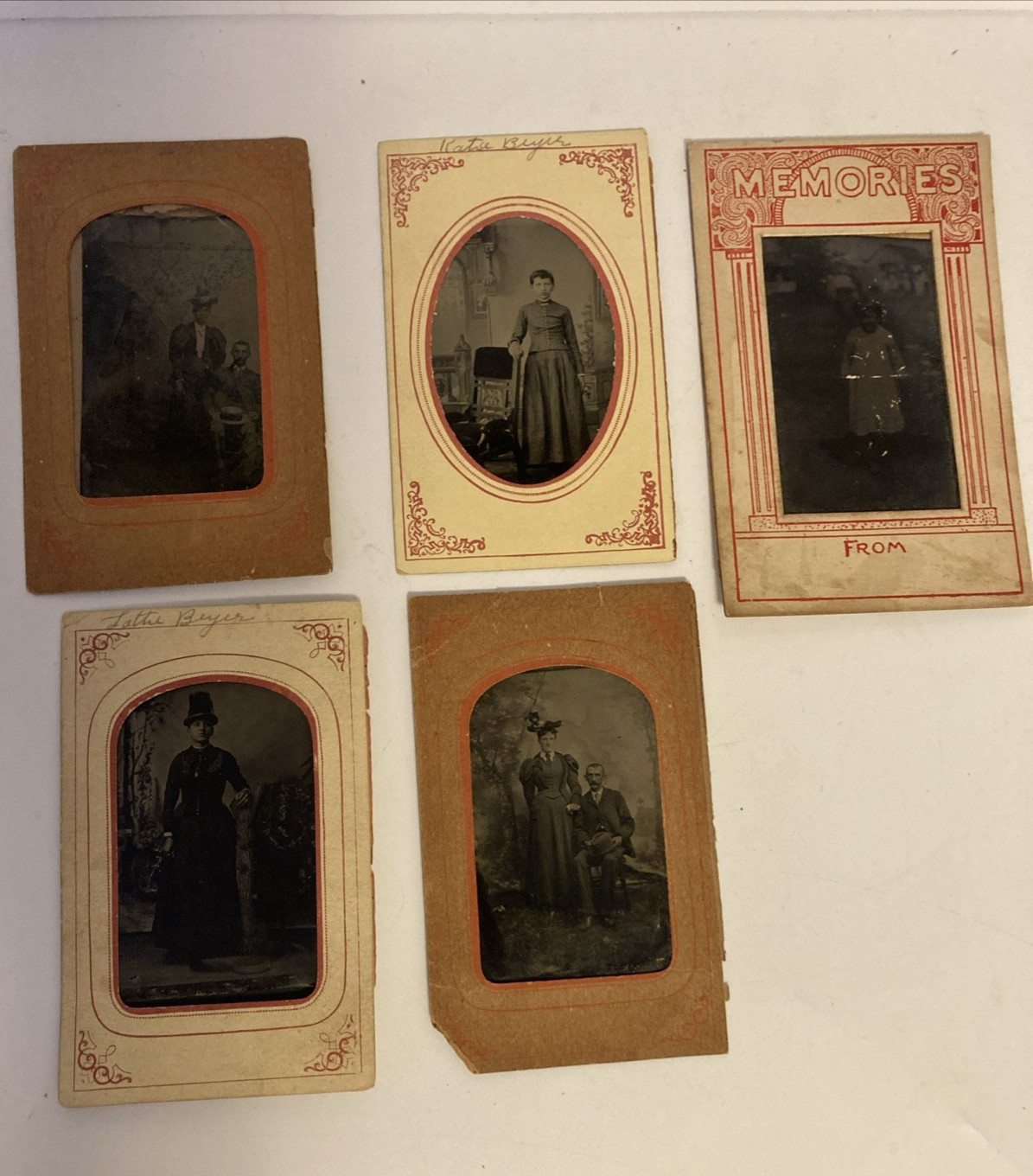 5 Tintypes Antique Photos AS IS Couple of Couples Women Men in paper frame