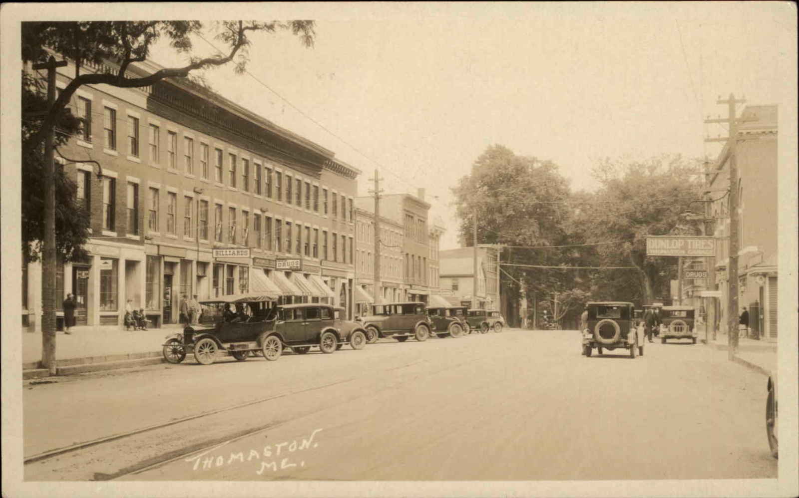 Thomaston Maine ME Nice Street Scene Early Cars Stores Real Photo Postcard