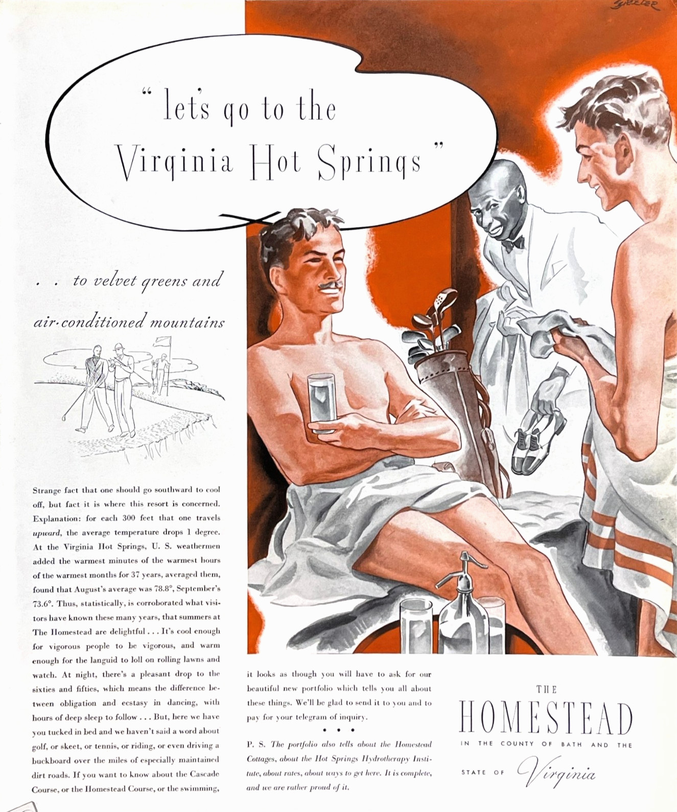 Hot Springs Resort Bath County Homestead VA Gay Interest Vtg Travel Mag Print Ad