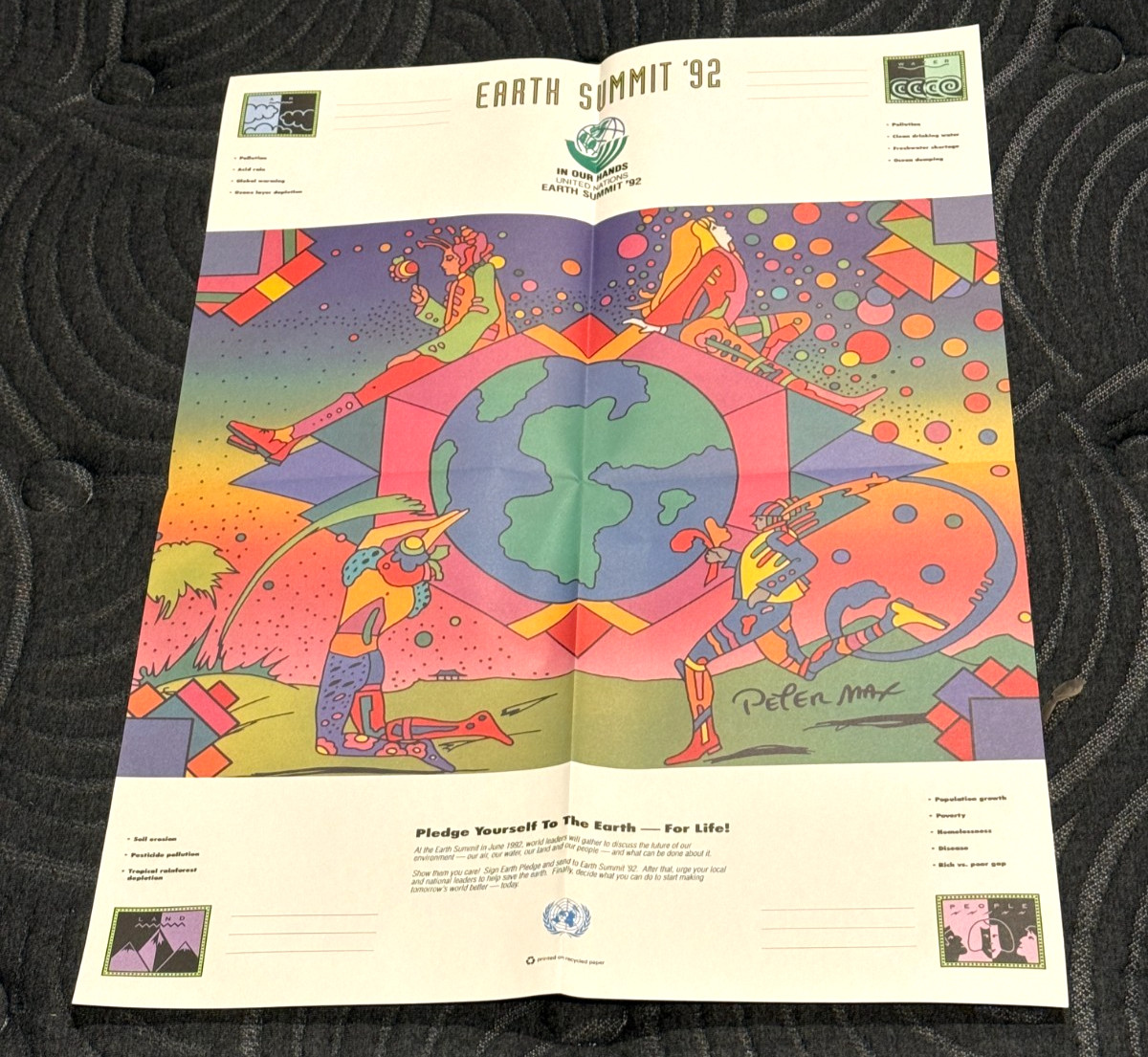 Original 1992 Peter Max Earth Summit '92 UNCED Rio UN Poster NOS Folded Rare