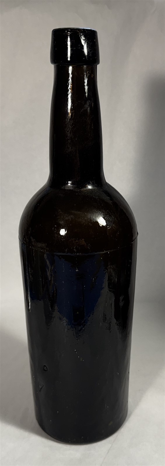 Antique 1840s–1860s Black Glass Wine Bottle Open Pontil Hand Blown
