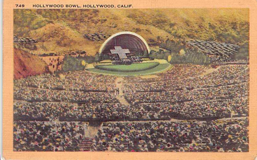 Postcard CA:  Hollywood Bowl Easter Sunrise Service, California, Linen c1949