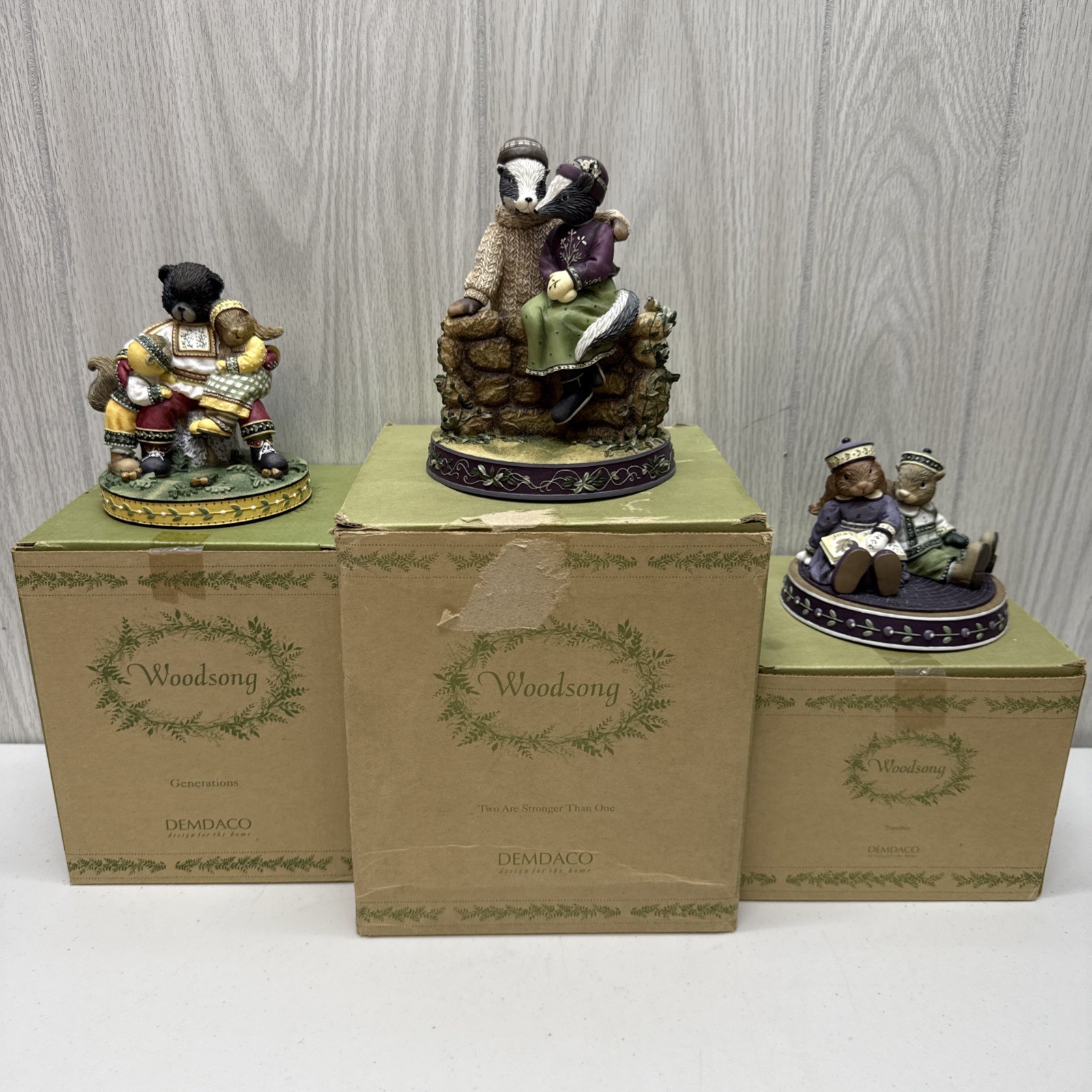 Vintage Lot of 3 Woodsong Demdaco Figurines With Boxes