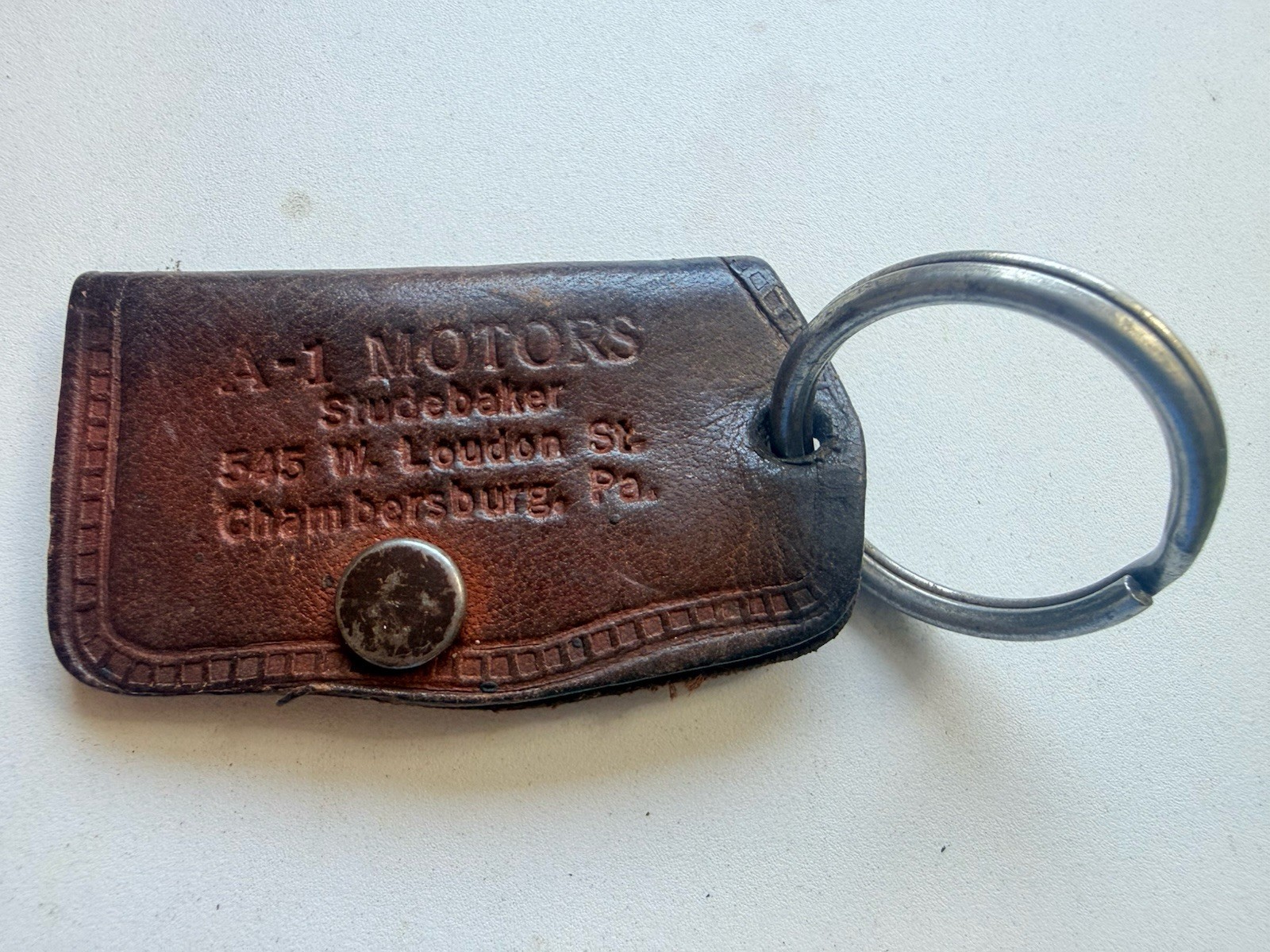 Vintage A-1 Motors Chambersburg PA Leather Dealership Key Holder Key Fob