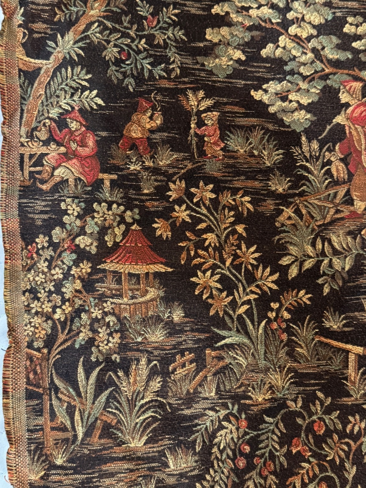 Vintage Chinoiserie Toile Chintz Cotton Asian  Woven Fabric - 55 x 93\
