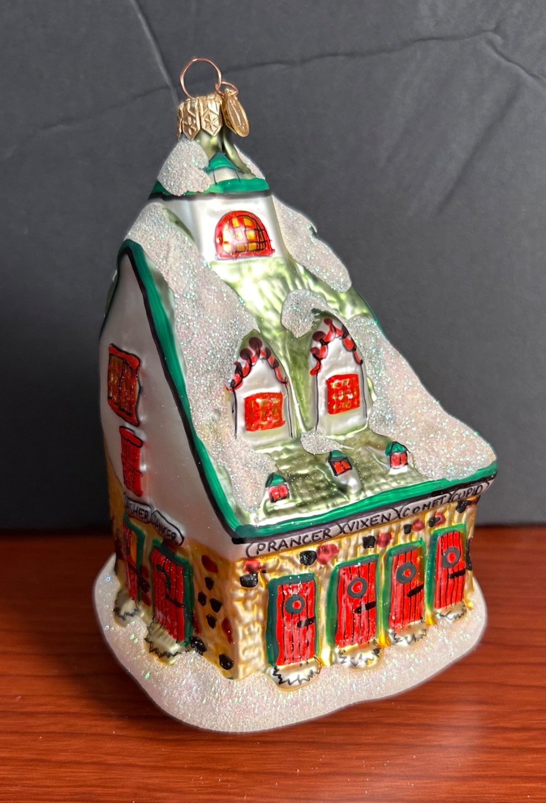 Vintage Dept 56 Reindeer Barn Glass Ornament 17704 Night Before Christmas 1997