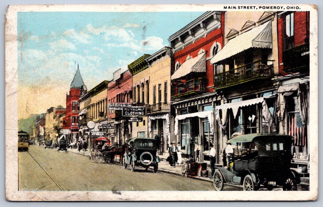 K46/ Pomeroy Ohio Postcard c1910 Meigs County main Street Stores 478 K46/ Pomeroy Ohio Postcard c1910 Meigs County main Street Stores 478