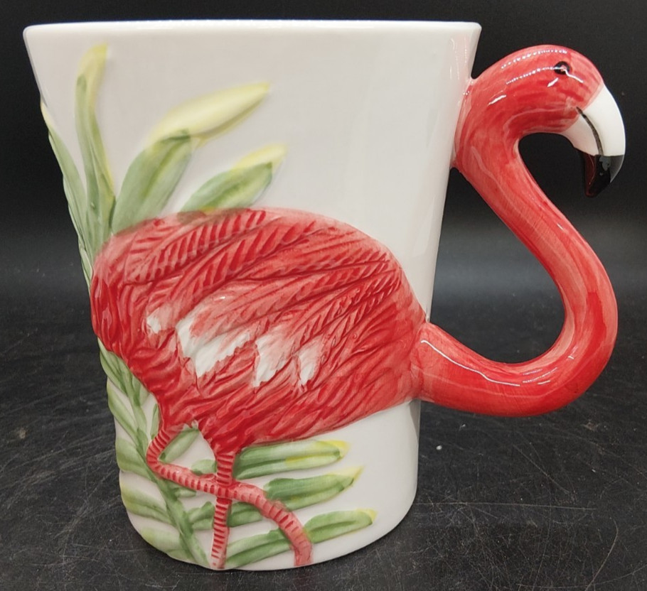 XL Pier 1 Import Flamingo Handle Summer Beach Tea Coffee Mug Cup 16oz Hand Paint