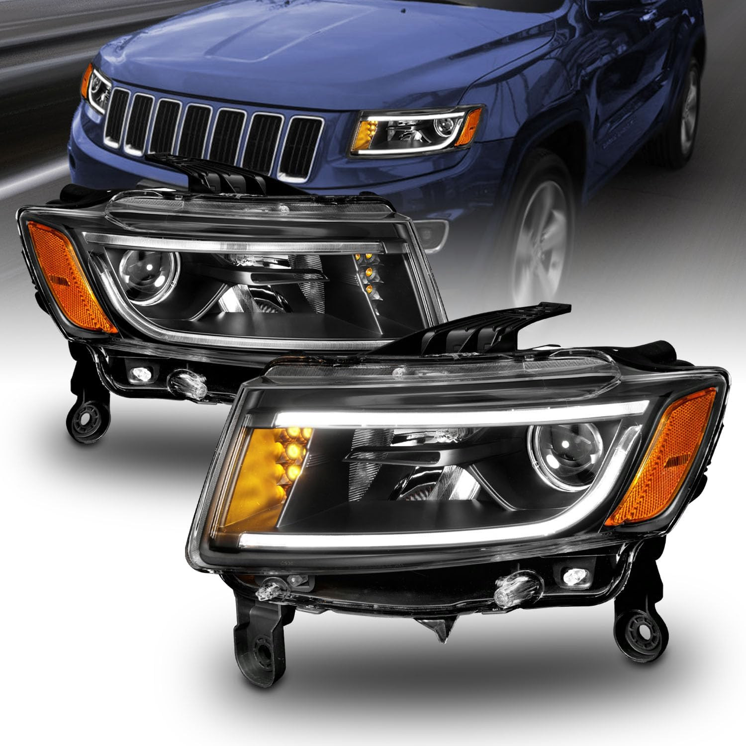 for 2014-2016 Jeep Grand Cherokee SUV Halogen Type LED Bar/Turn Signal Projector