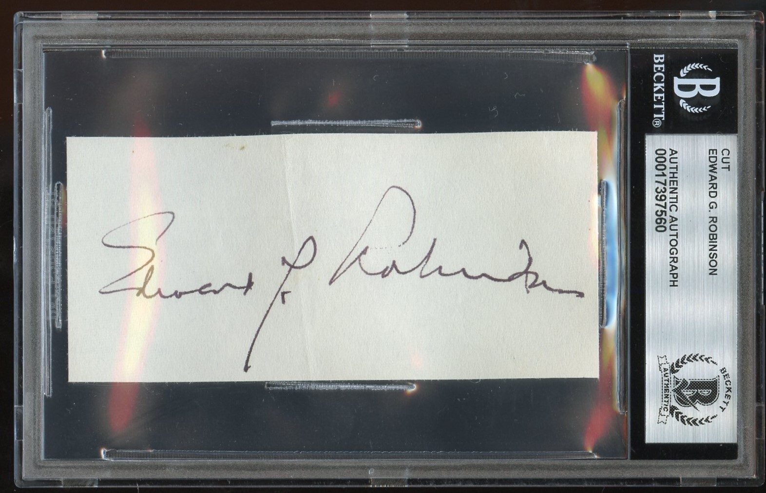 Edward G. Robinson d1973 signed autograph 2x3.5 Cut Actor Key Largo BAS Slabbed
