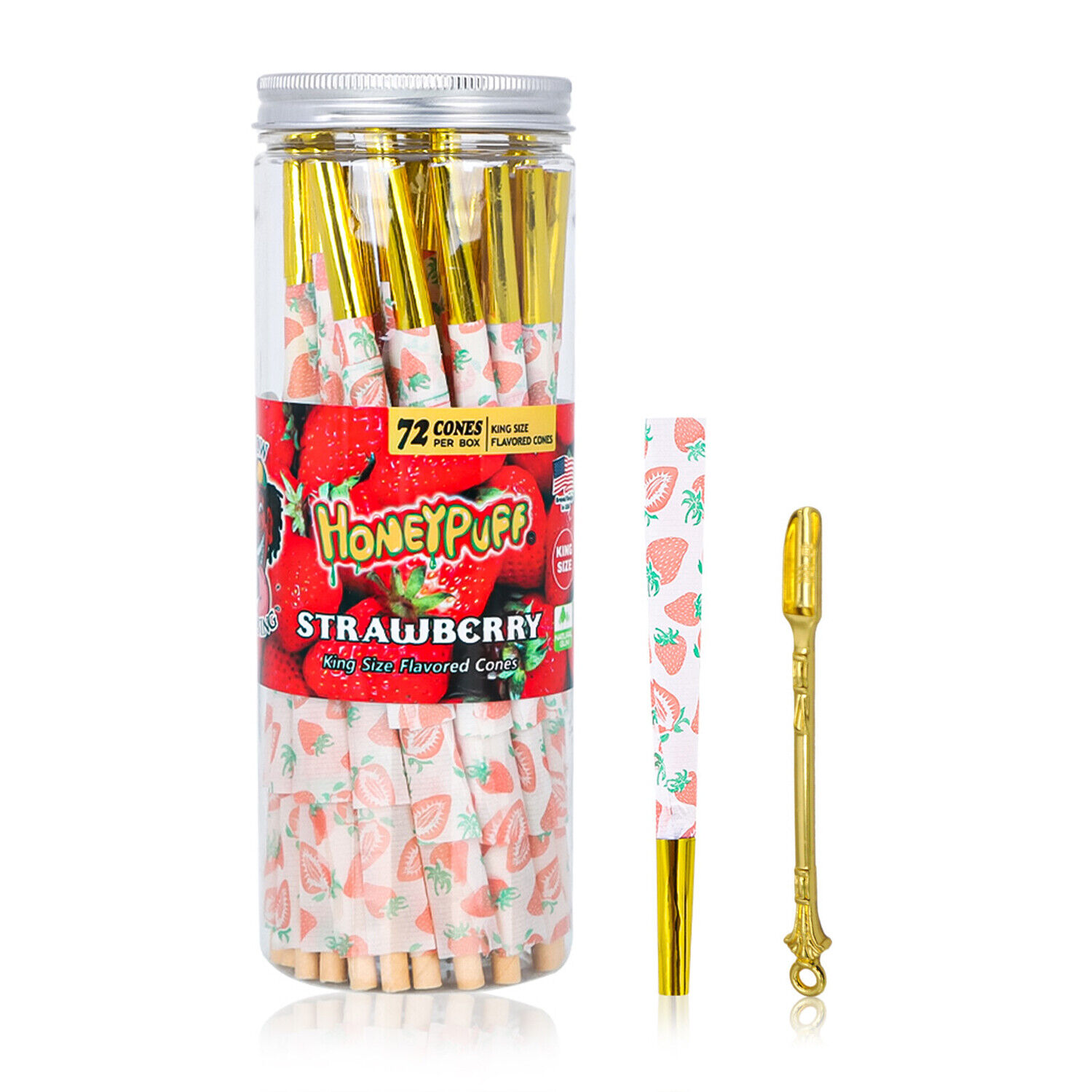 HONEYPUFF Pre Rolled Cones | 72 Pack | Fruit Flavored Pre Rolls & Gold Accessory