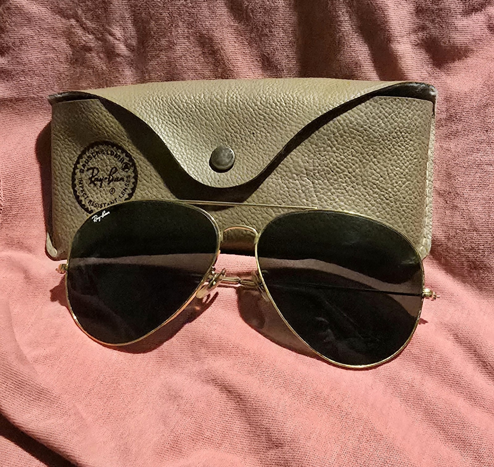 Vintage B&L Ray Ban Aviator Metal Large 64-14 Gold Frame Sunglasses Case