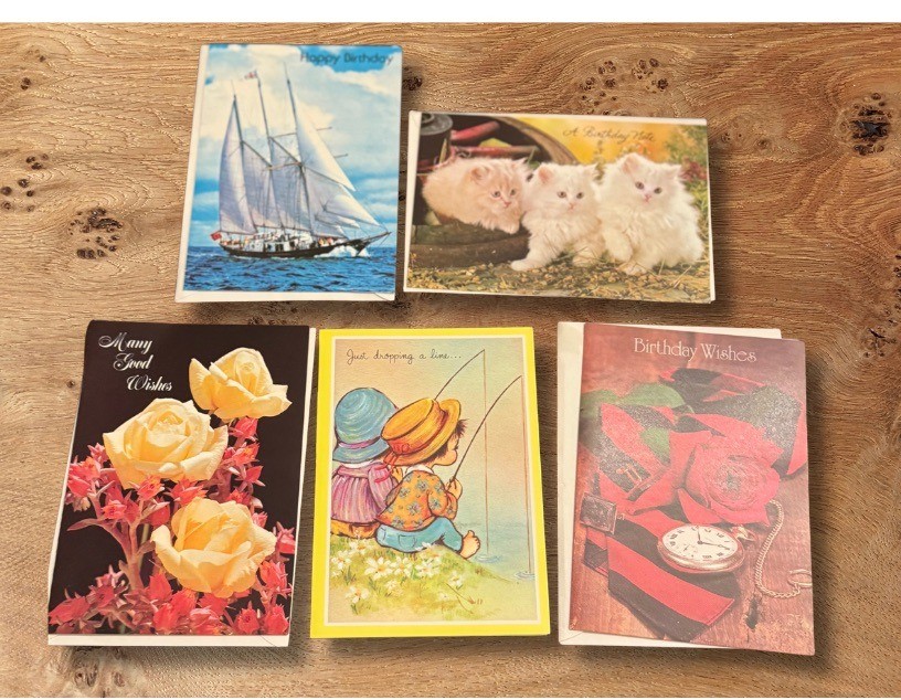 Vintage Birthday Cards Lot of 5 Unused Greeting Cards Rainbow Collection Kittens