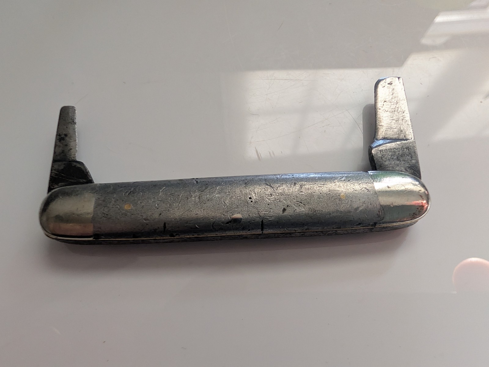 Vintage Robeson Shuredge Folding Pocket Knife Unique Pewter Handle 1922-1939