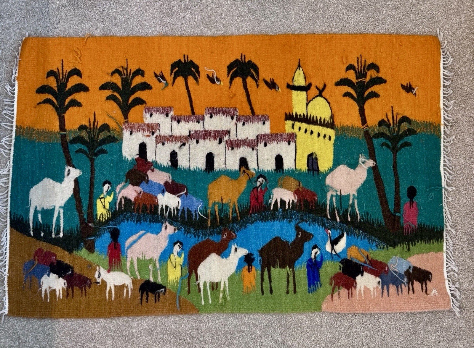Egyptian 100% Wool Tapestry Kilim Handmade The Egyptian countryside 36x23”
