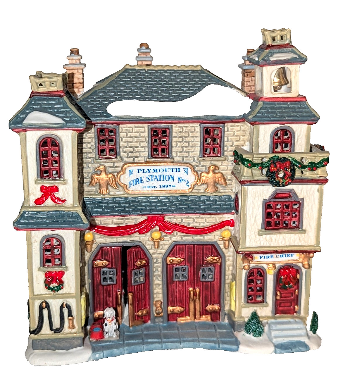 Vtg Lemax Plymouth Fire Station No. 2 Christmas Village Lighted Building #25657A
