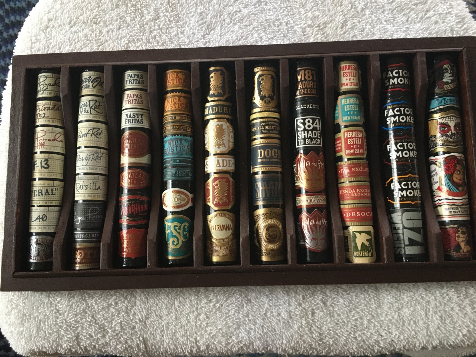 Drew Estate custom cigar band art-band display-over 60 bands - 6 3/4\