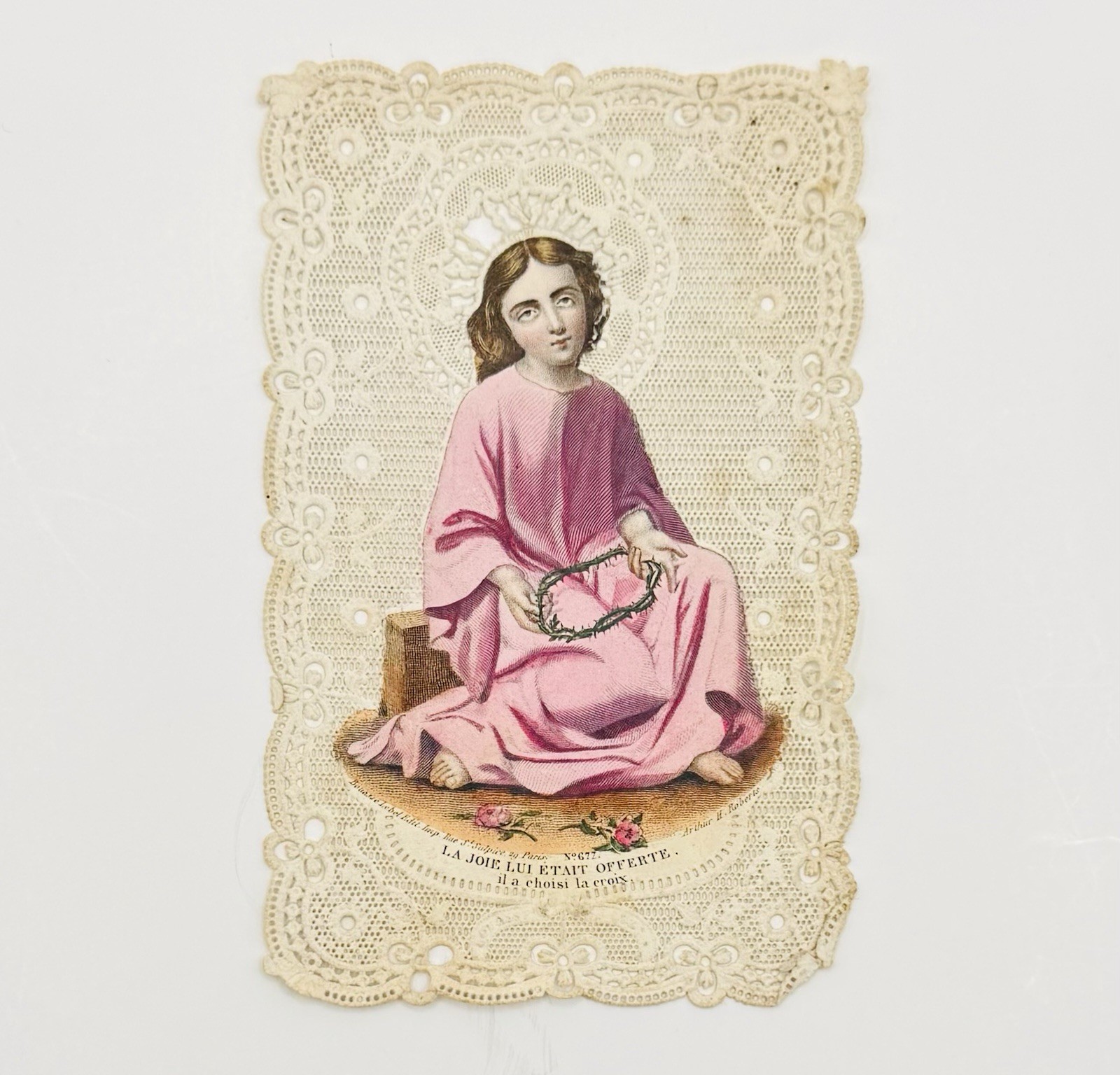 Antique Lace Canivet Pious Image Prayer Card Bible Liturgy Saint No 677