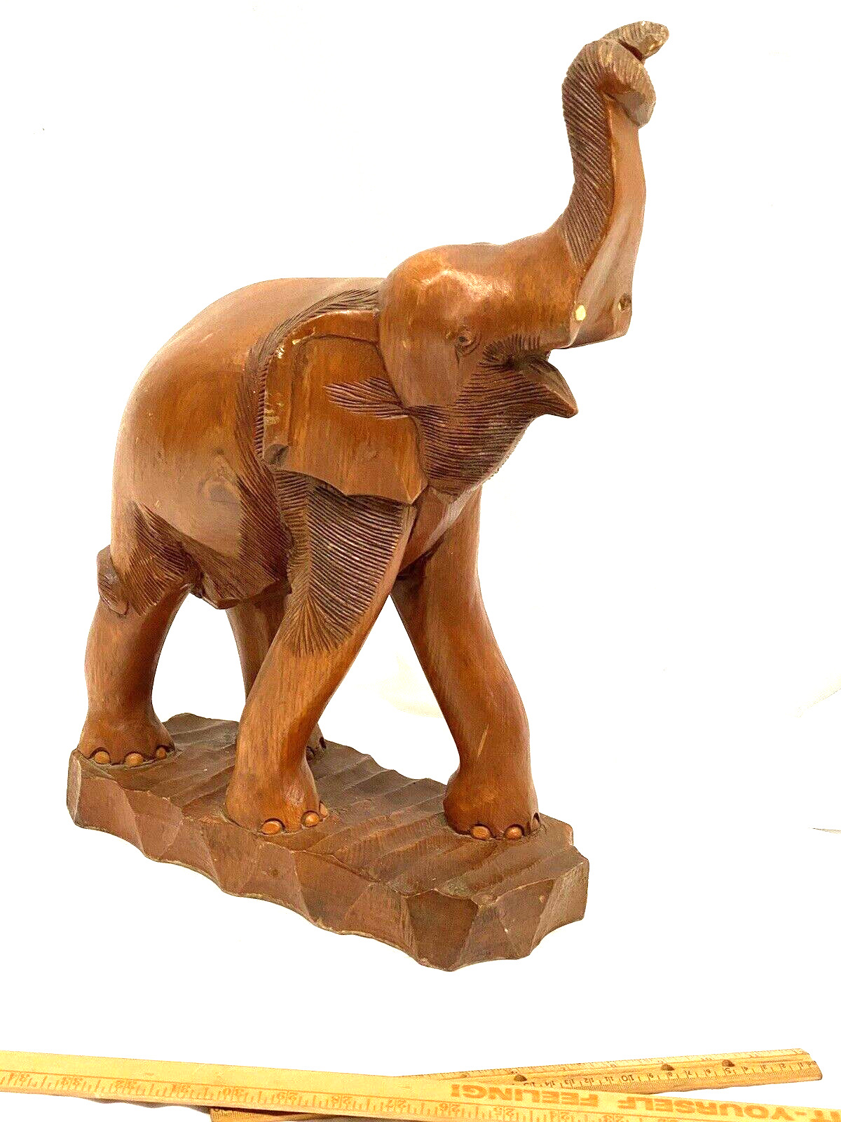 Vintage Large Wooden Carved Mammoth Elephant Statue 20” Tall 13”wood Figurine