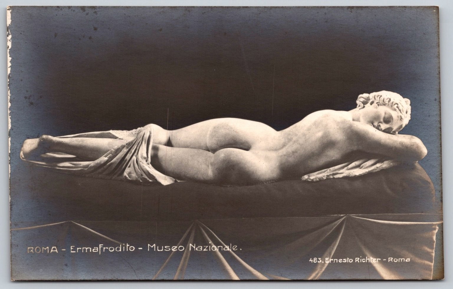 ROMA Sleeping Hermaphroditus Statue Museo Nazionale RPPC Postcard c1910s E47