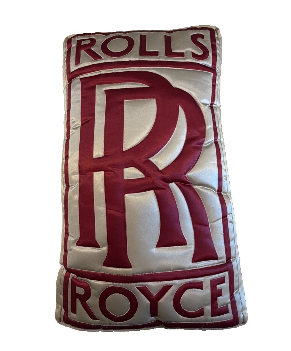 Rare Vintage Rolls Royce RR Automotive Satin Pillow Cushion Burgundy Silver